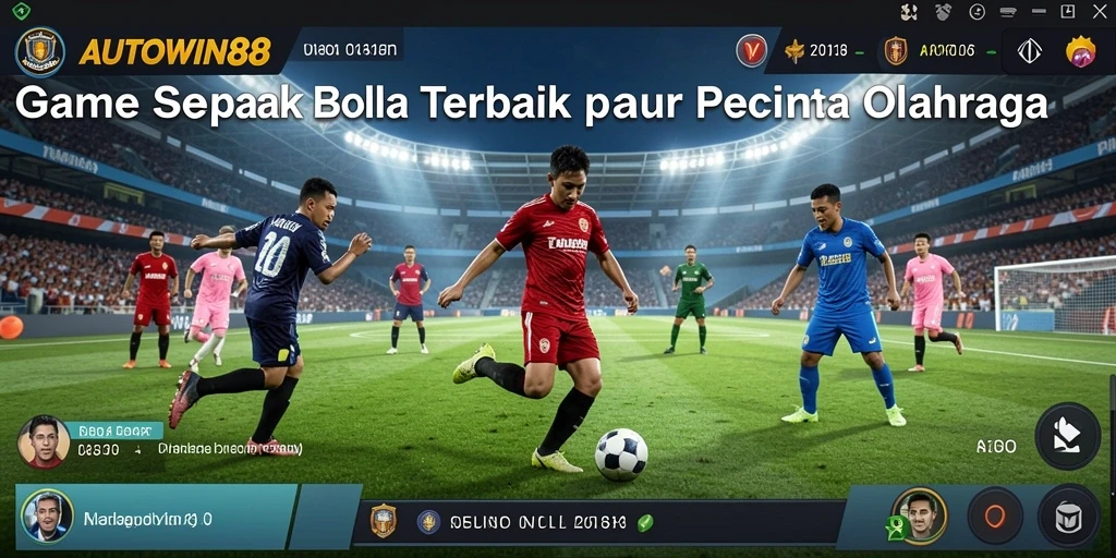 Screenshot gameplay AUTOWIN88 menunjukkan aksi seru di lapangan sepak bola.