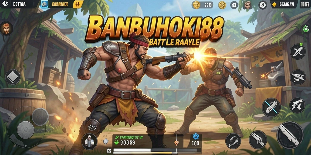 Tampilan gameplay menegangkan dalam <strong>BANBUHOKI88</strong> saat bertempur di arena Battle Royale.