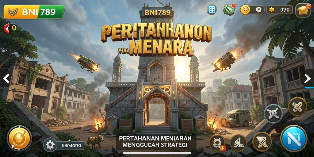 Screenshot BNI789 menampilkan gameplay Tower Defense yang seru.
