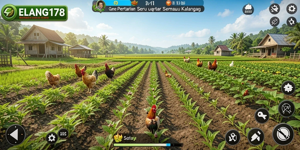 Screenshot ELANG178 menampilkan pemain sedang merawat tanaman di ladang.