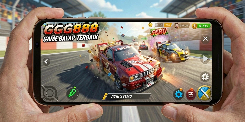Screenshot gameplay GGG888 yang menampilkan balapan seru dengan grafis memukau.