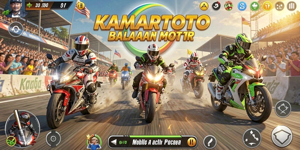 Gameplay KAMARTOTO yang menegangkan dengan balapan motor seru.