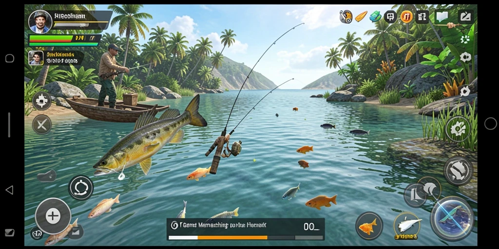Tampilan gameplay MPO08 dengan aktivitas memancing yang mendebarkan.
