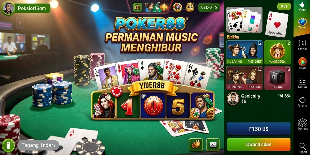 Screenshot POKER88 menampilkan gameplay yang seru dan aksi musik yang dinamis.
