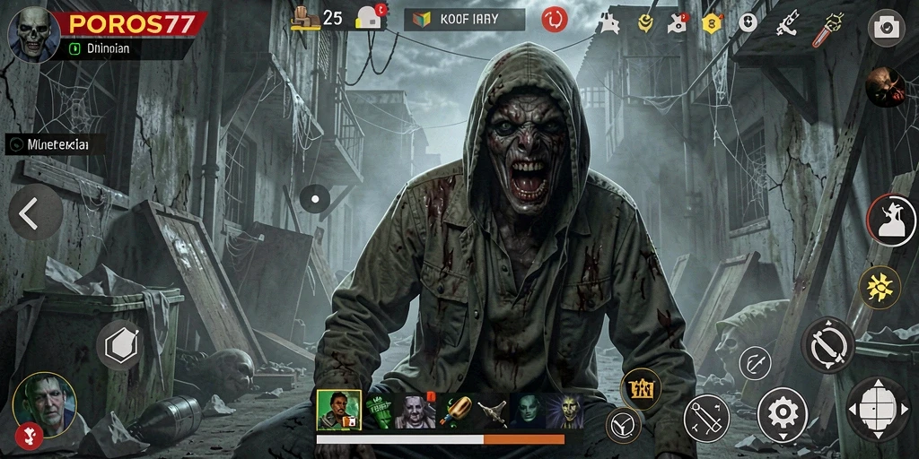 Screenshot menunjukkan pemain menghadapi hantu di lorong gelap.