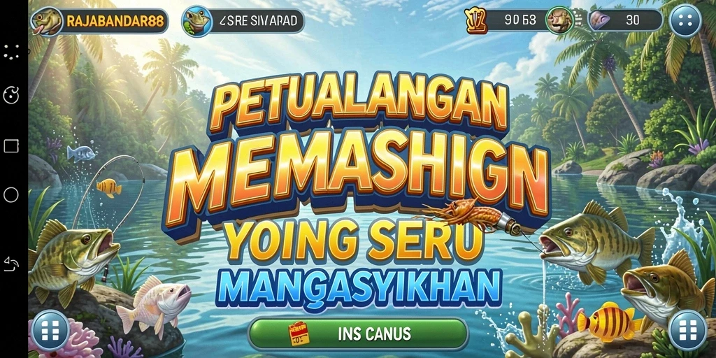 Screenshot gameplay RAJABANDAR88 menampilkan petualangan memancing yang seru.