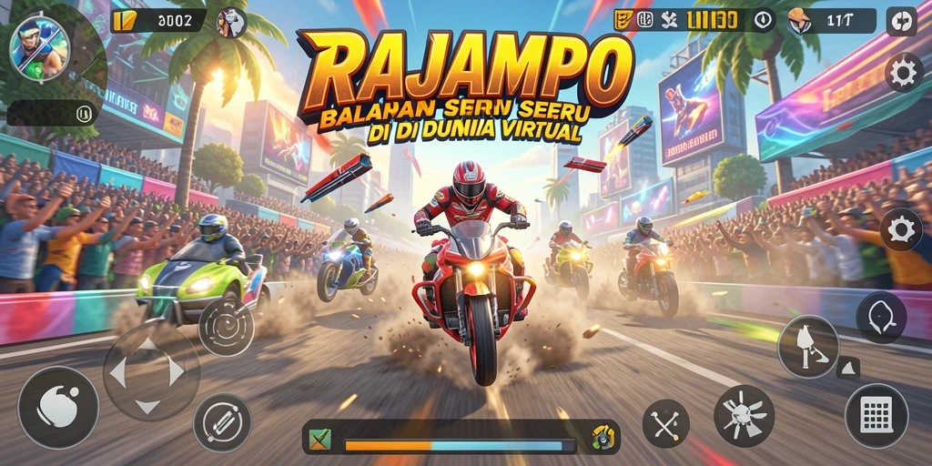 Tampilan gameplay RAJAMPO yang seru dan mendebarkan dalam balapan.