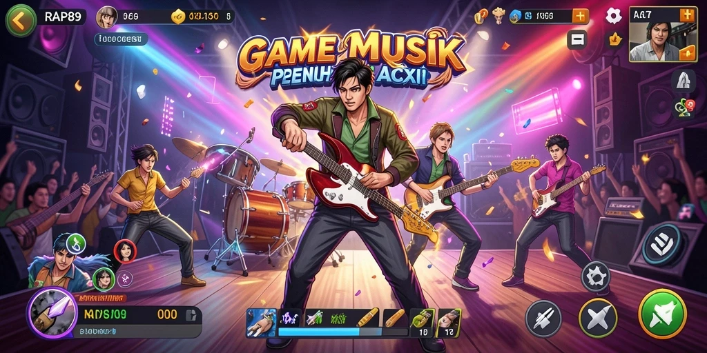 Screenshot gameplay RAP89 menampilkan pembuatan lagu dan kolaborasi musik.