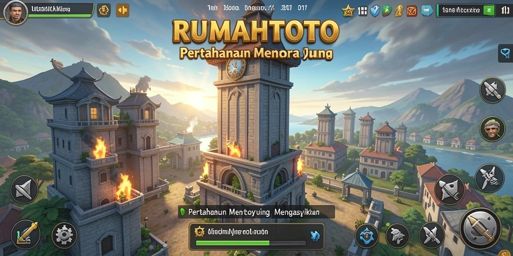 Tampilan gameplay RUMAHTOTO yang seru dan menantang di Tower Defense.