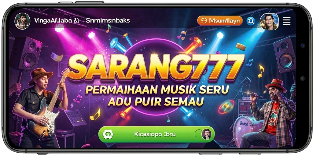 Tangkapan layar utama menunjukkan gameplay menarik di <strong>SARANG777</strong> dengan interaksi musik yang menyenangkan.