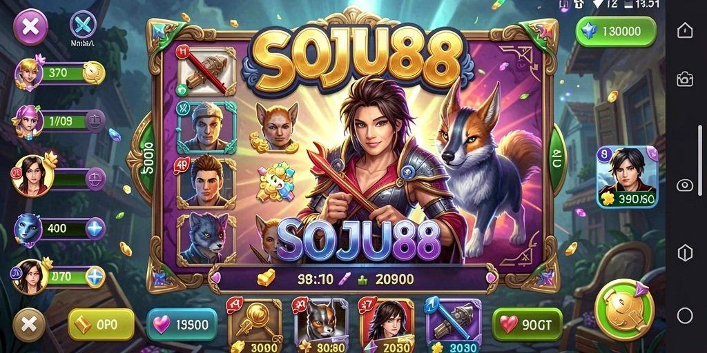 Tangkapan layar SOJU88 menampilkan gameplay slot yang dinamis dan warna-warni.