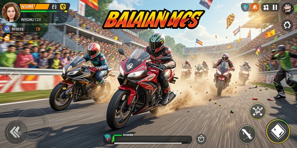 Tampilan gameplay seru dengan balapan motor penuh aksi.
